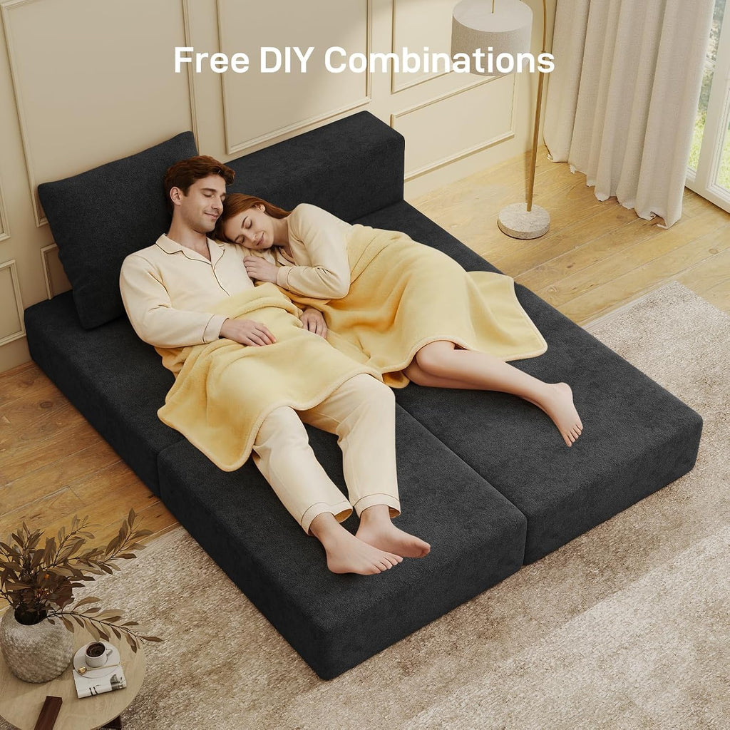 Living&Giving Cloud Sectional Couch for Living Room, Modular Boneless Couch with 1 Ottoman, Middle-seat Can Be Combined with Modular Sofa, Customizable Layout for Any Space, Black