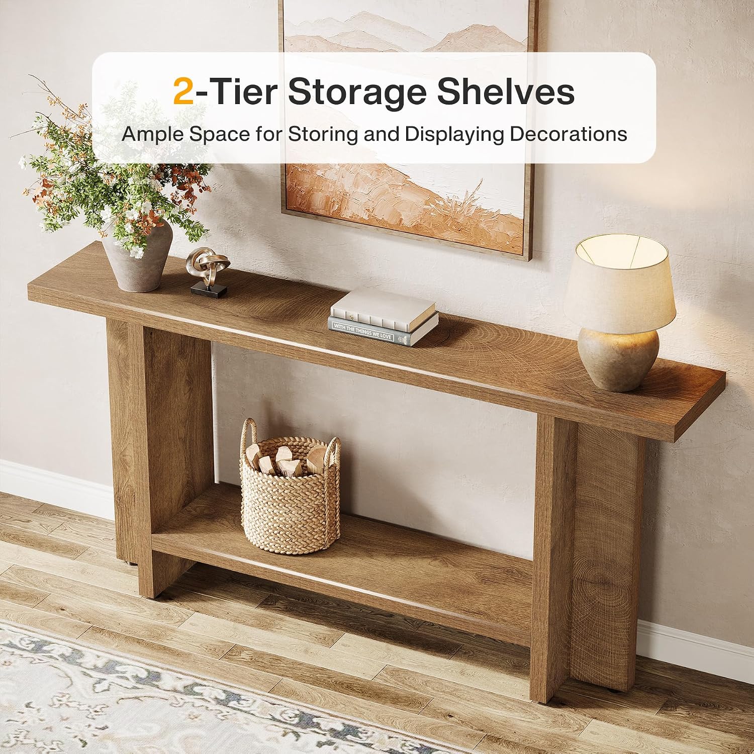 Tribesigns 59' Farmhouse Entryway Console Table, 2-Tier Narrow Long Couch Table Behind Sofa for Living Room, Hallway, Entrance, Foyer