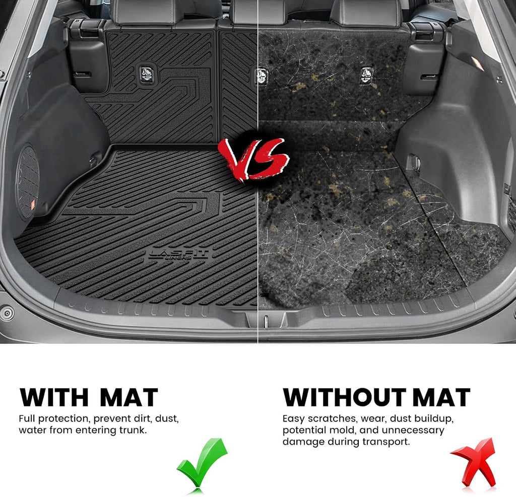 LASFIT Floor Mats & Backrest Mats & Trunk Mat for Toyota RAV4 2019-2025 (Not Fit Hybrid) All Weather TPE Custom Fit Floor Liners Car Mats Accessories, 1st & 2nd Row & Seatback & Cargo Mats