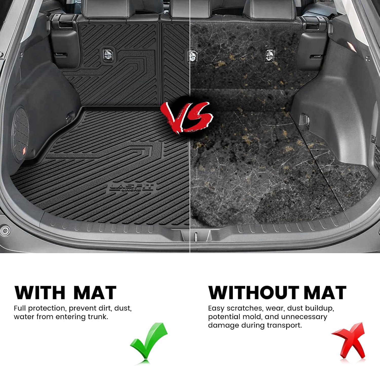 LASFIT Floor Mats & Backrest Mats & Trunk Mat for Toyota RAV4 2019-2025 (Not Fit Hybrid) All Weather TPE Custom Fit Floor Liners Car Mats Accessories, 1st & 2nd Row & Seatback & Cargo Mats