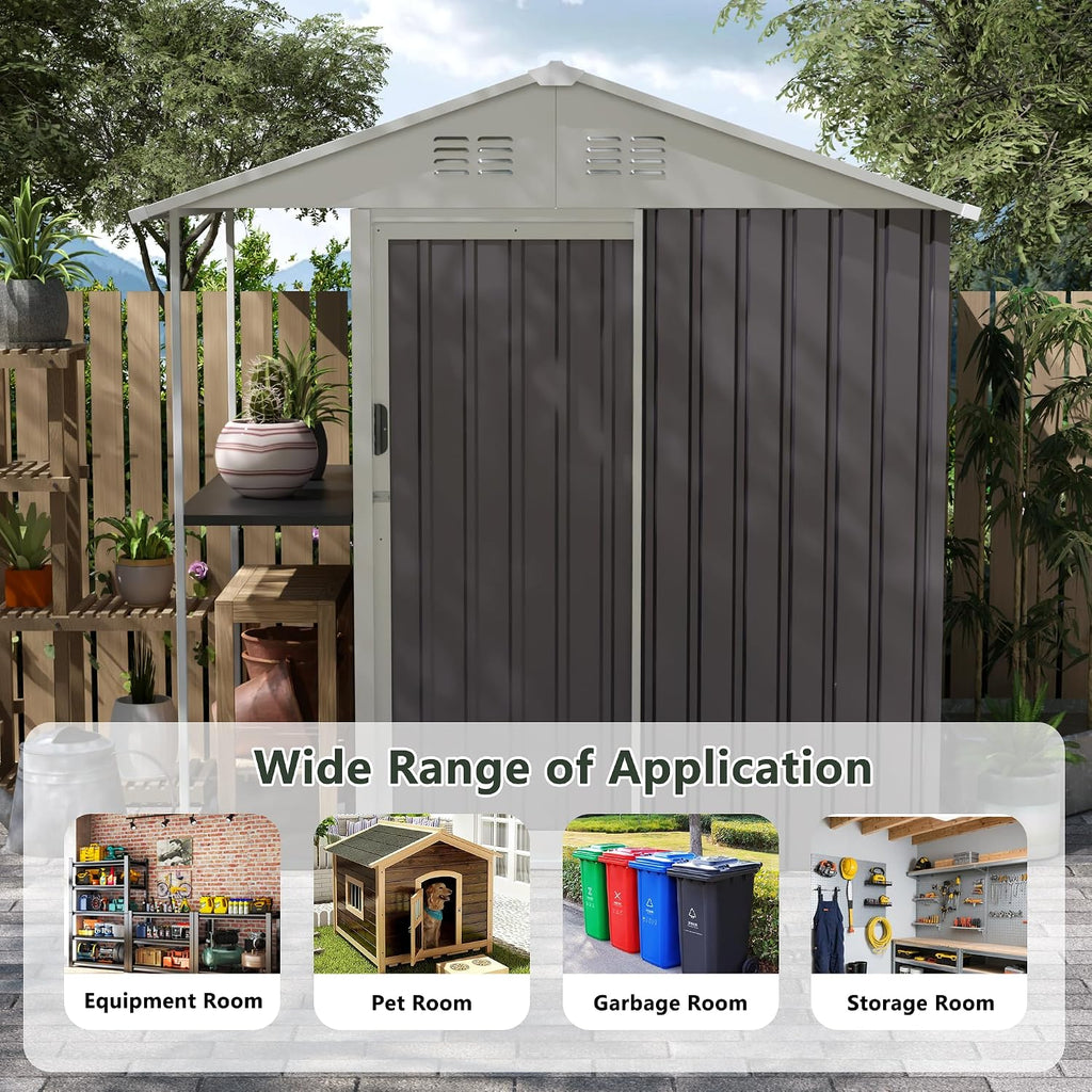 6 x 4 FT Outdoor Metal Storage Shed Garden Shed with Side Storage Rack Suitable for Garden Bike, Waterproof Shed,Tool Metal Storage Shed for Backyard, Patio