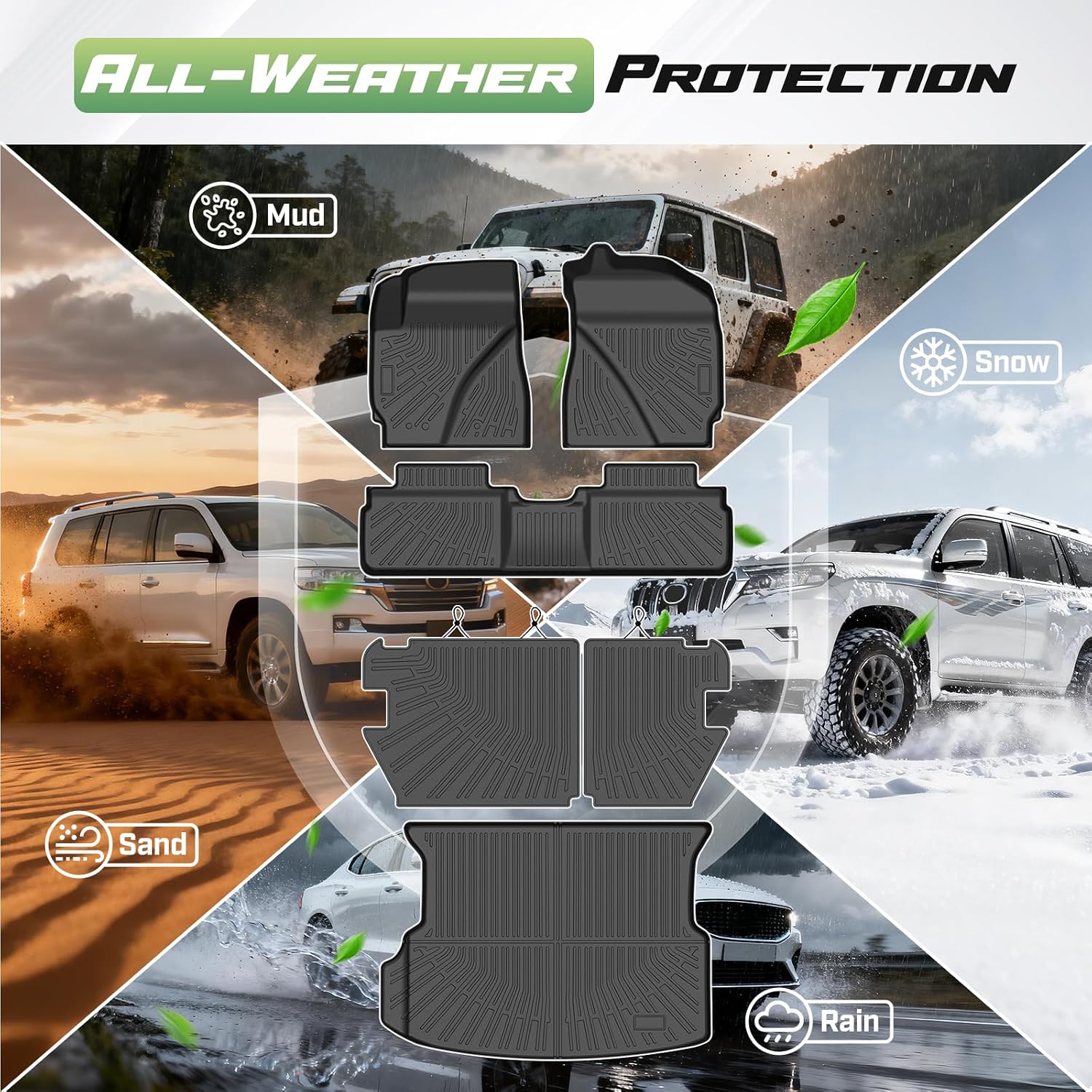 Escape Floor Mats - Car Mats for Ford Escape 2009-2012, Mazda Tribute & 2009-2011 Mercury Mariner, All Weather Floor Mats and Cargo Liner for Escape Accessories, Heavy Duty Rubber Mats