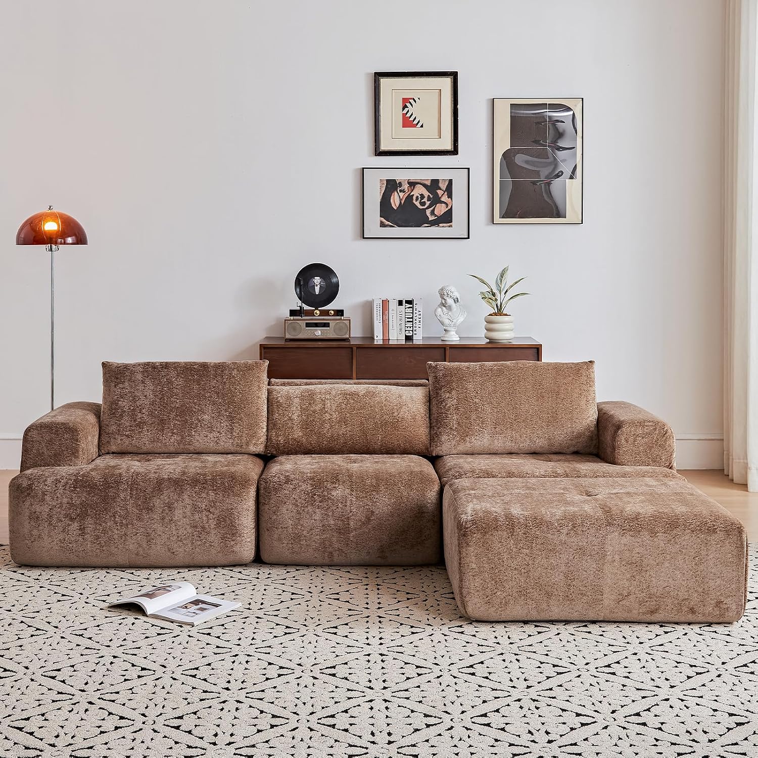 108' Modular Sectional Sofa - L-Shape Chaise, Modern Modular Cloud Couch with Deep Seat and Pillow, Boneless Couch Comfy Sofa for Living Room & Apartment, No Assembly(Camel)