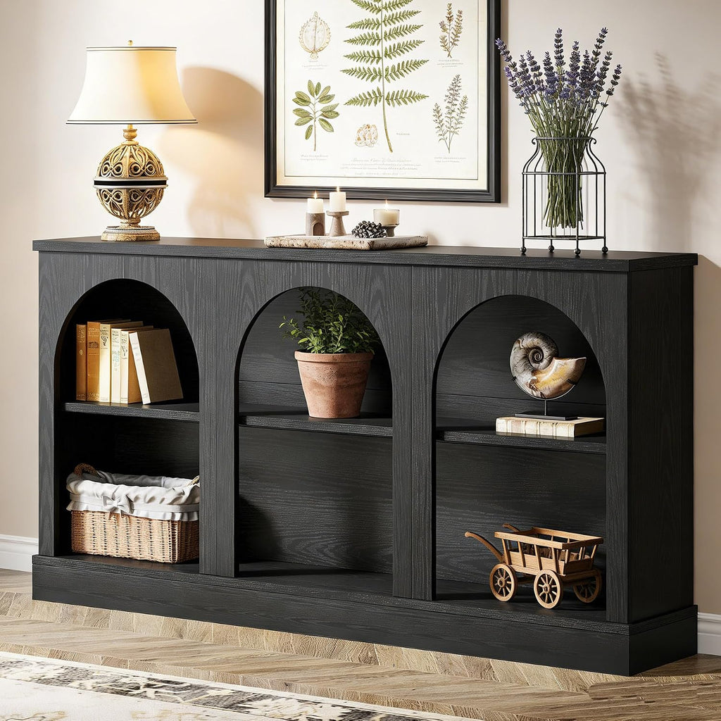 Tribesigns Wooden Narrow Entryway Table with 3-Tier Storage Shelf, 63' Long Modern Farmhouse Sofa Console Table for Hallway, Living Room, Entrance, or Bedroom (Black)