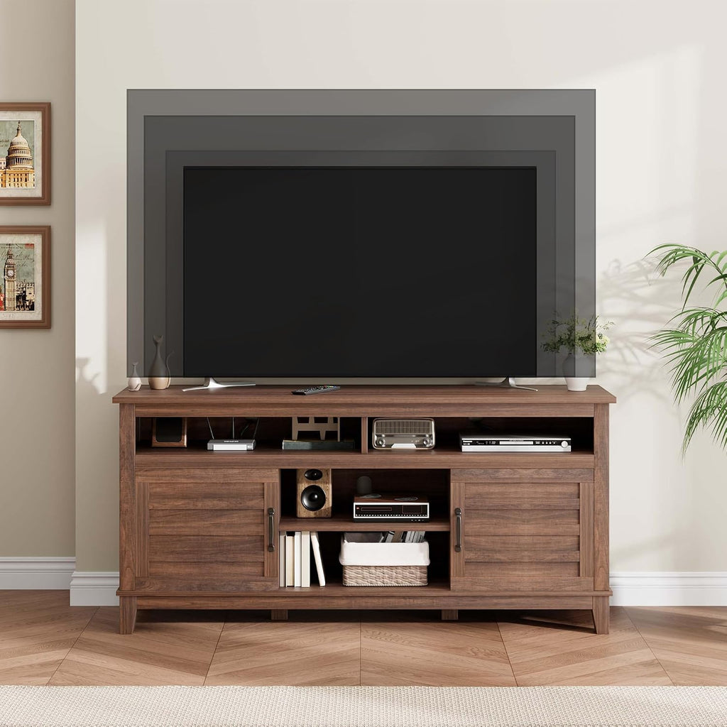 Garvee 63 Inch TV Stand, Entertainment Center with Adjustable Shelves, Farmhouse TV Stand with Cabinet Doors,for Living Room