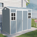 KEIKI 4x8 FT Outdoor Storage Shed Waterproof Resin Cabinet,Sloped Roof Polypropylene Frame with Two-Window and Double-Door for Patio Furniture Tools