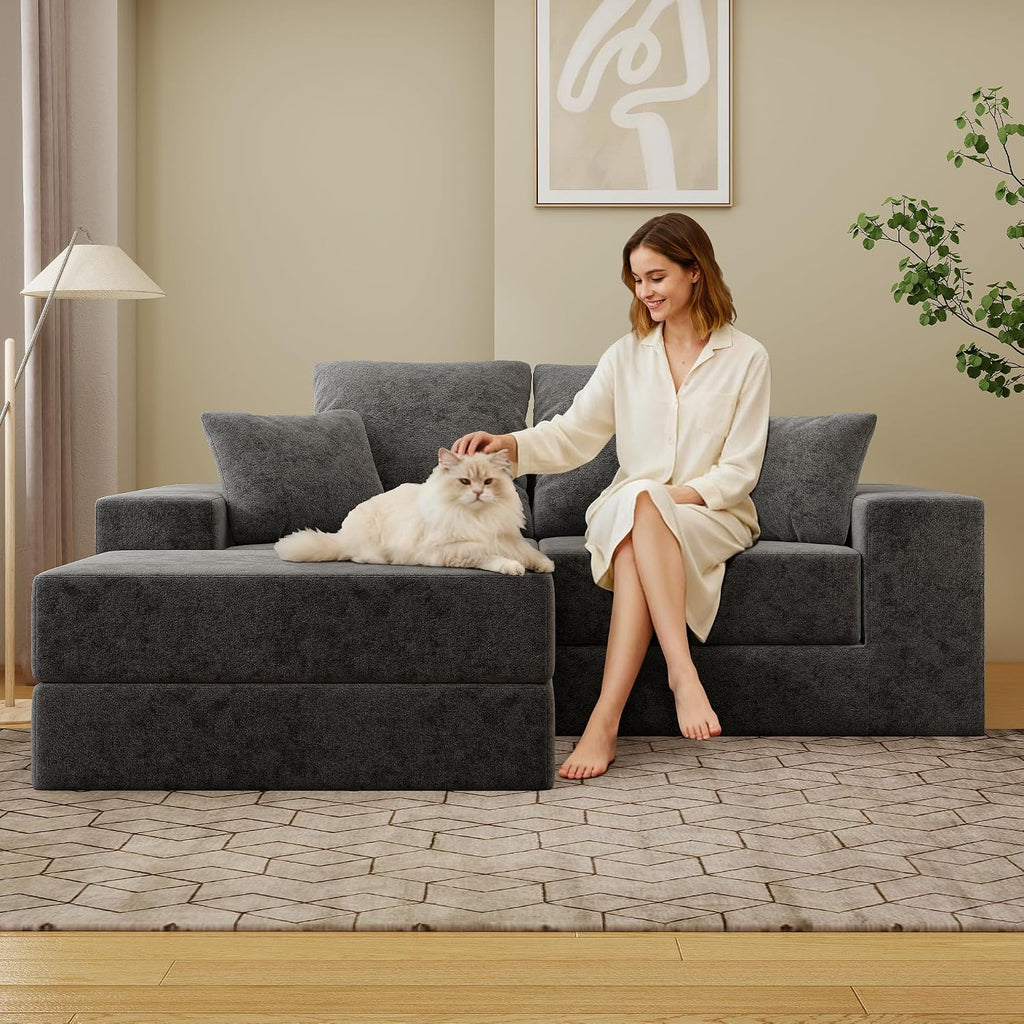 Cloud Modular Sectional Sofa, Comfy Boneless Couch for Living Room, Modern L-Shaped Couch with Reversible Chaise, Customizable Sleeper Sofa Bed with Non Slip, No Assembly & Deep Seat, Dark Grey