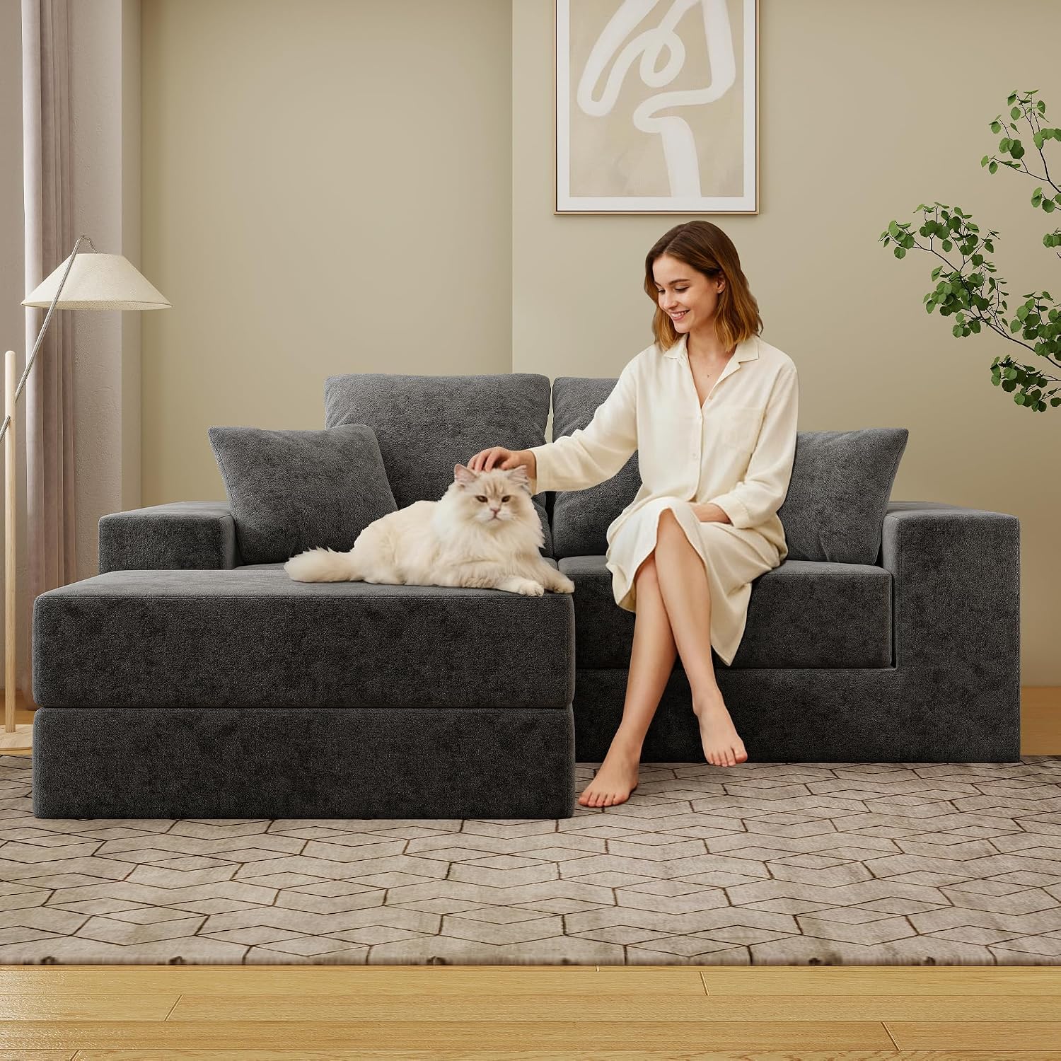 Cloud Modular Sectional Sofa, Comfy Boneless Couch for Living Room, Modern L-Shaped Couch with Reversible Chaise, Customizable Sleeper Sofa Bed with Non Slip, No Assembly & Deep Seat, Dark Grey