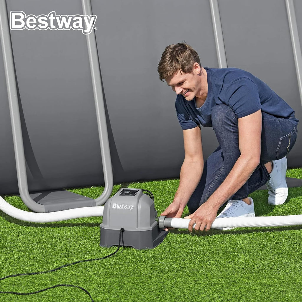 Bestway Hydrogenic 12 G/H Saltwater Chlorinator Automatic Self-Cleaning Mode for 15,000 Gallon Above Ground Swimming Pools with Test Strips