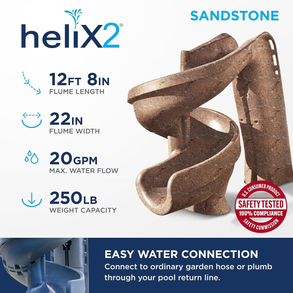 S.R.Smith Helix2 Pool Slide, Sandstone – Premium Water Slide with Spiral Curve for Inground Swimming Pool – Deck Mounted with Enclosed Ladder for Safety