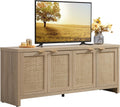 SICOTAS TV Stand for Living Room Boho Entertainment Center for Bedroom with 4 Rattan Cabinets Farmhouse Television Stands with Storage Large Media Console Table for TVs up to 65 Inch
