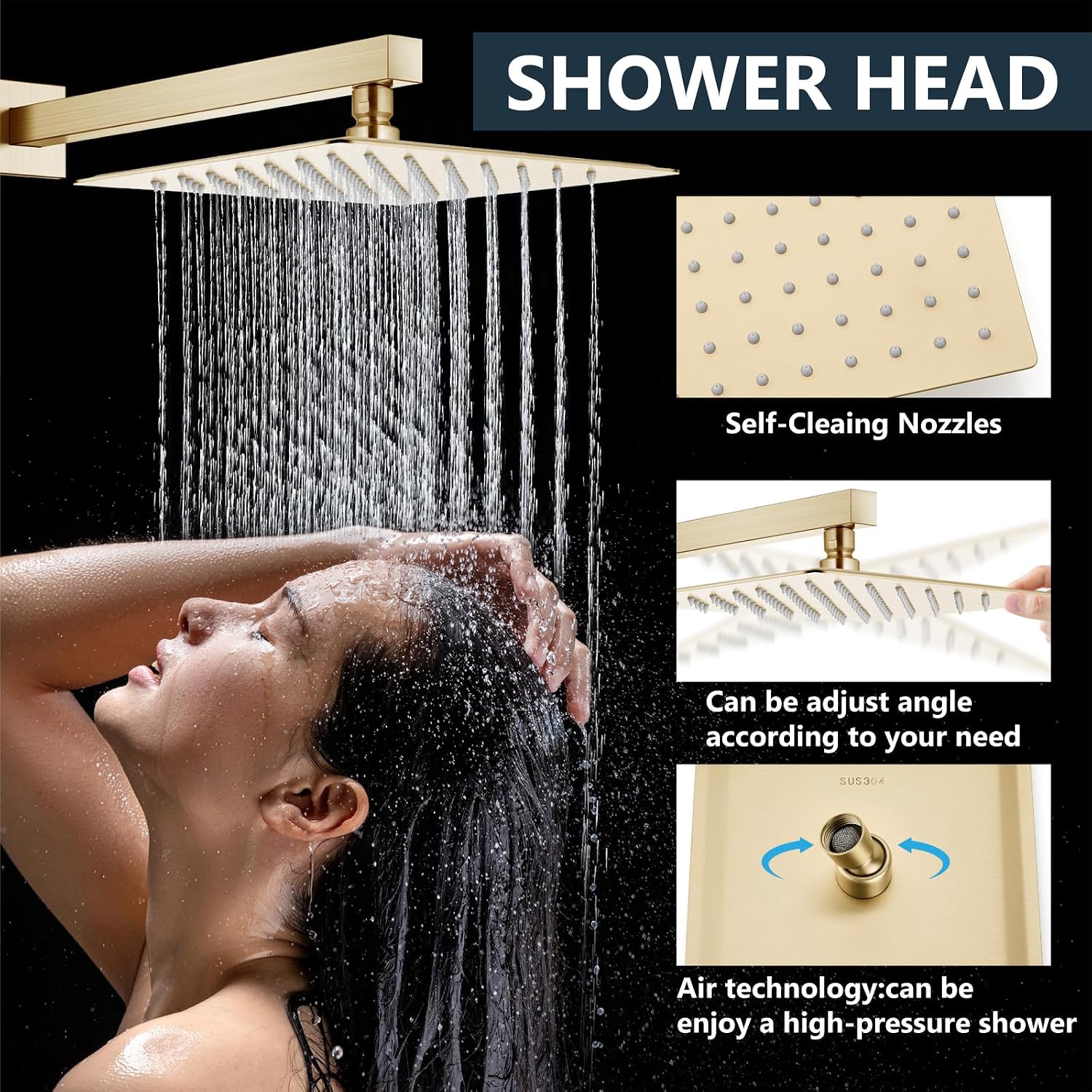 Aolemi Shower Faucet Set Rain Shower System with Handheld Spray Bathroom Shower Combo Rough-in Valve and Shower Trim Kit Included Brushed Gold 12 Inch Wall Mount Shower Head