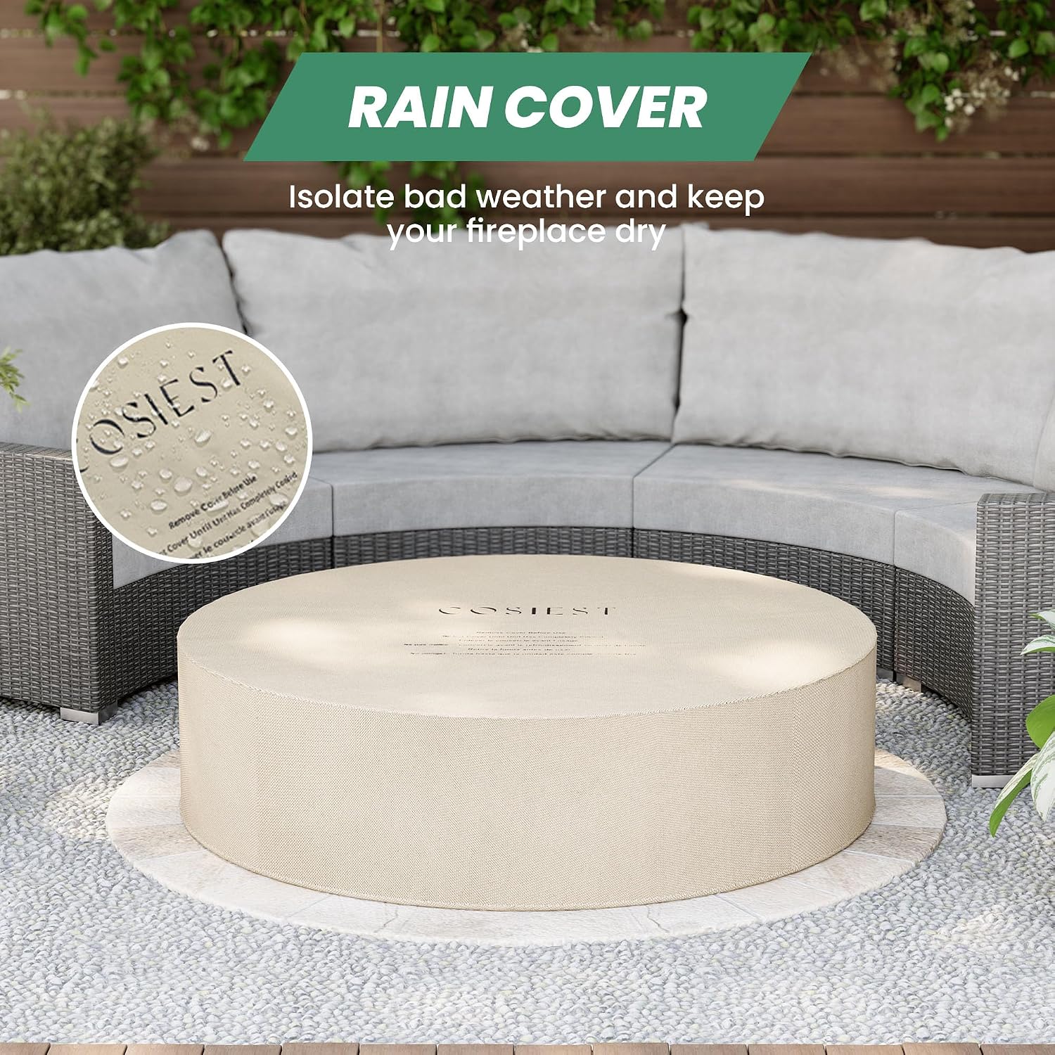 COSIEST 42 inch Outdoor Propane Fire Pit Coffee Table w Concrete Round Base Patio Heater, Certified, 50,000 BTU Stainless Steel Burner, Free Lava Rocks, Rain Cover, Wind Guard, Tank Cover