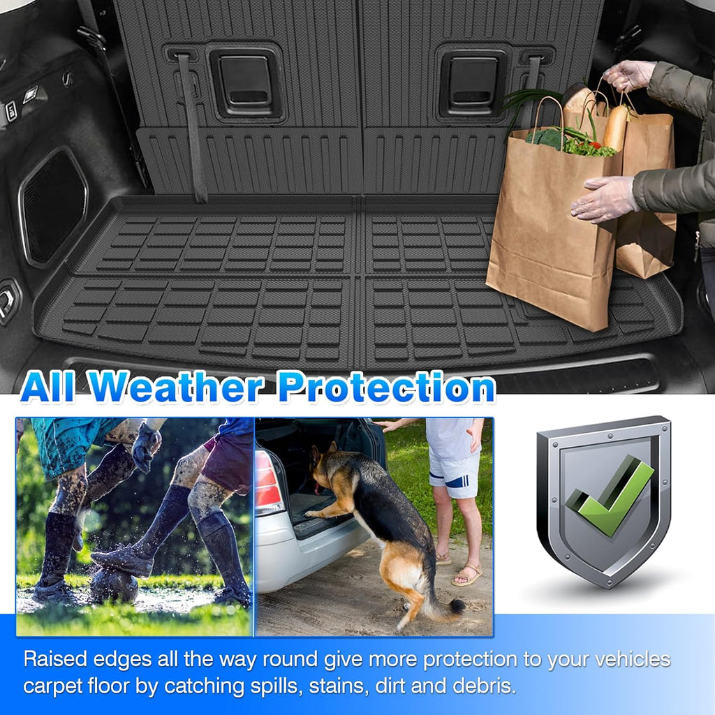 Floor Mats for Jeep Grand Cherokee L (6-Seater Without 2nd Row Center Console) 2021-2025 2026, All Weather Cargo Liner & Door Sill Guards for Grand Cherokee L Accessories, Car Accessories