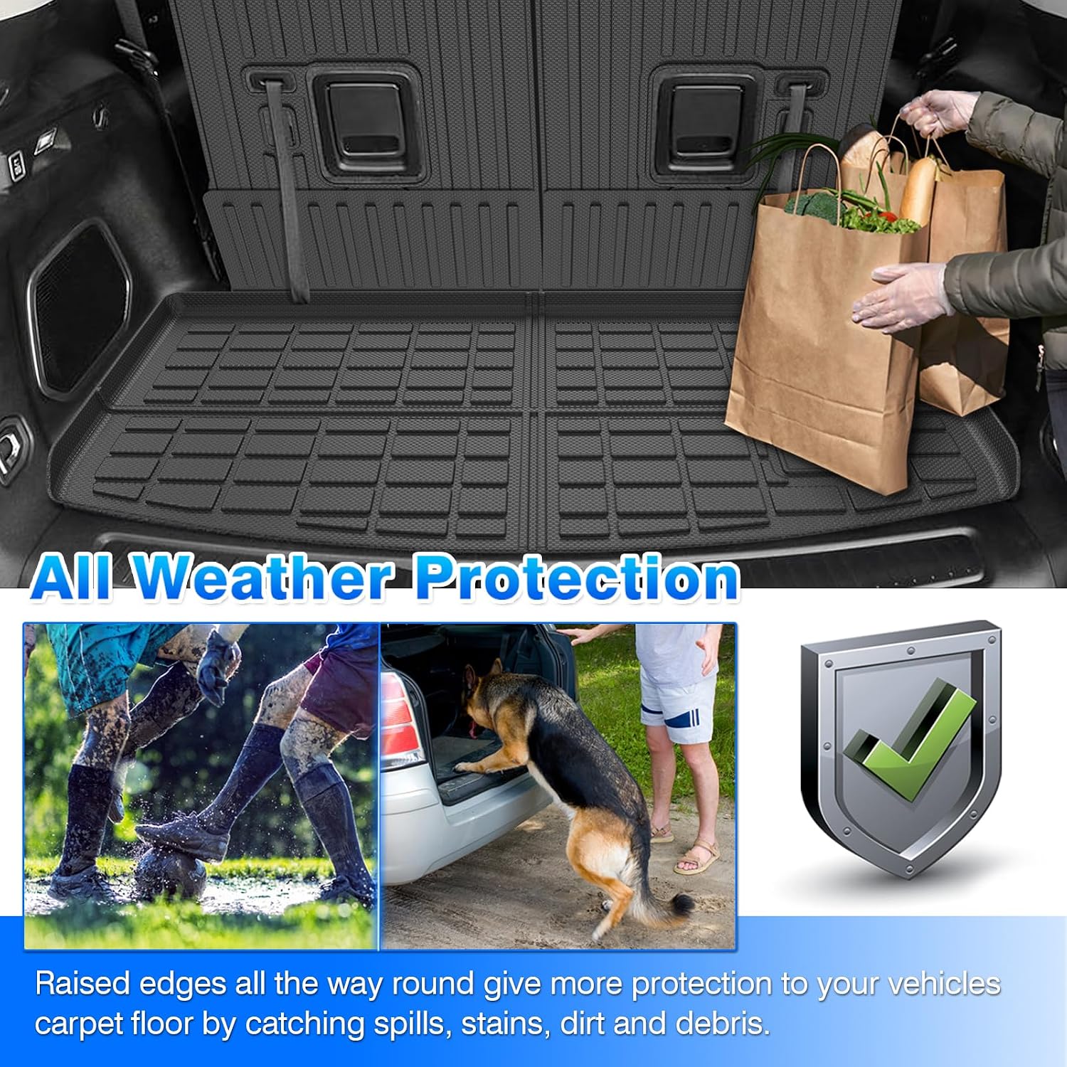 Floor Mats for Jeep Grand Cherokee L (6-Seater Without 2nd Row Center Console) 2021-2025 2026, All Weather Cargo Liner & Door Sill Guards for Grand Cherokee L Accessories, Car Accessories