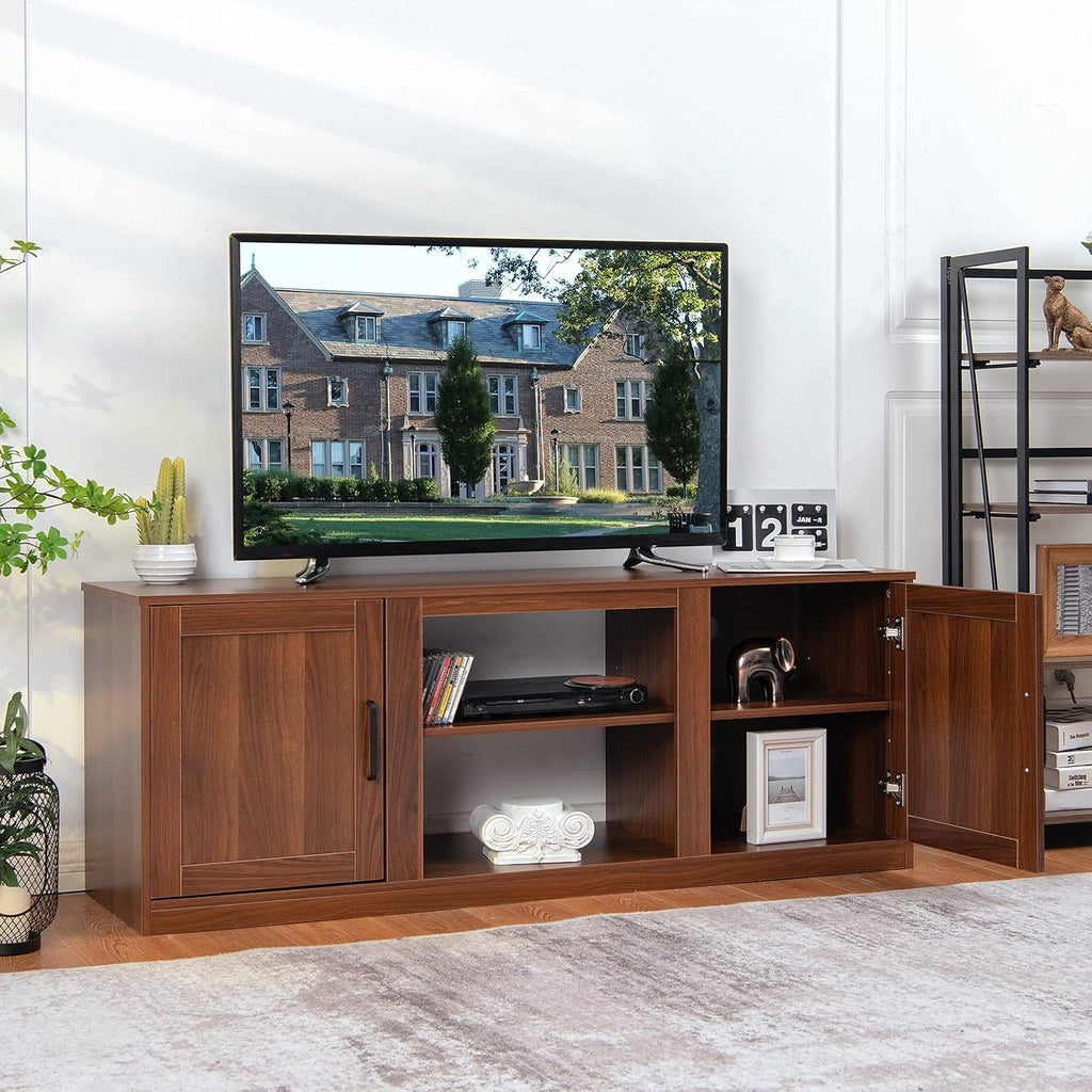 Tangkula Farmhouse TV Stand with Double Barn Doors, Media Entertainment Center for TVs up to 65 Inch, Rustic Wood TV Console Table with Storage Cabinets & Adjustable Shelves for Living Room