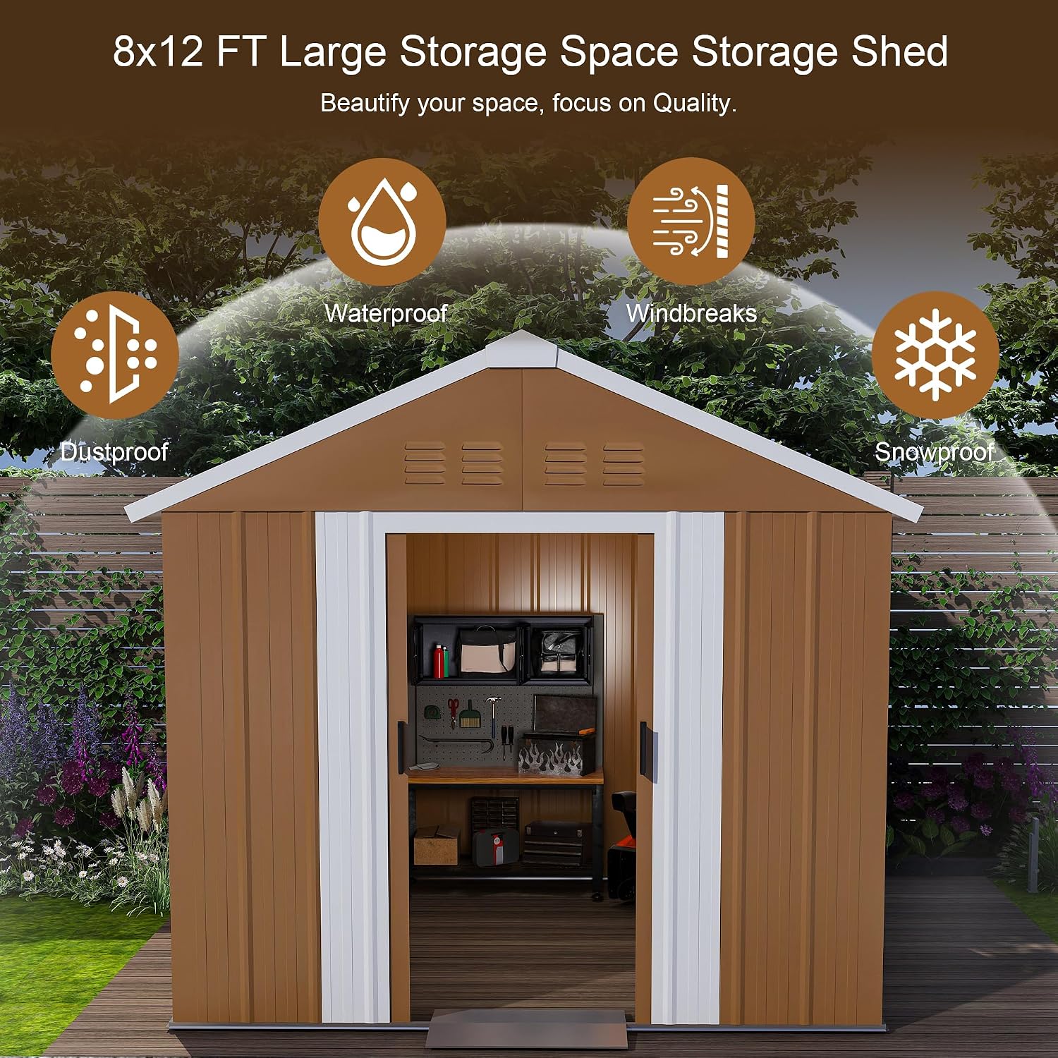 KEIKI 6X4 FT Heavy-Duty Outdoor Storage Shed, Metal Storage Shed with Windows, Lockable Door & Ventilation, Weatherproof Outdoor Garden Shed for Garden, Backyard, Patio, Lawn
