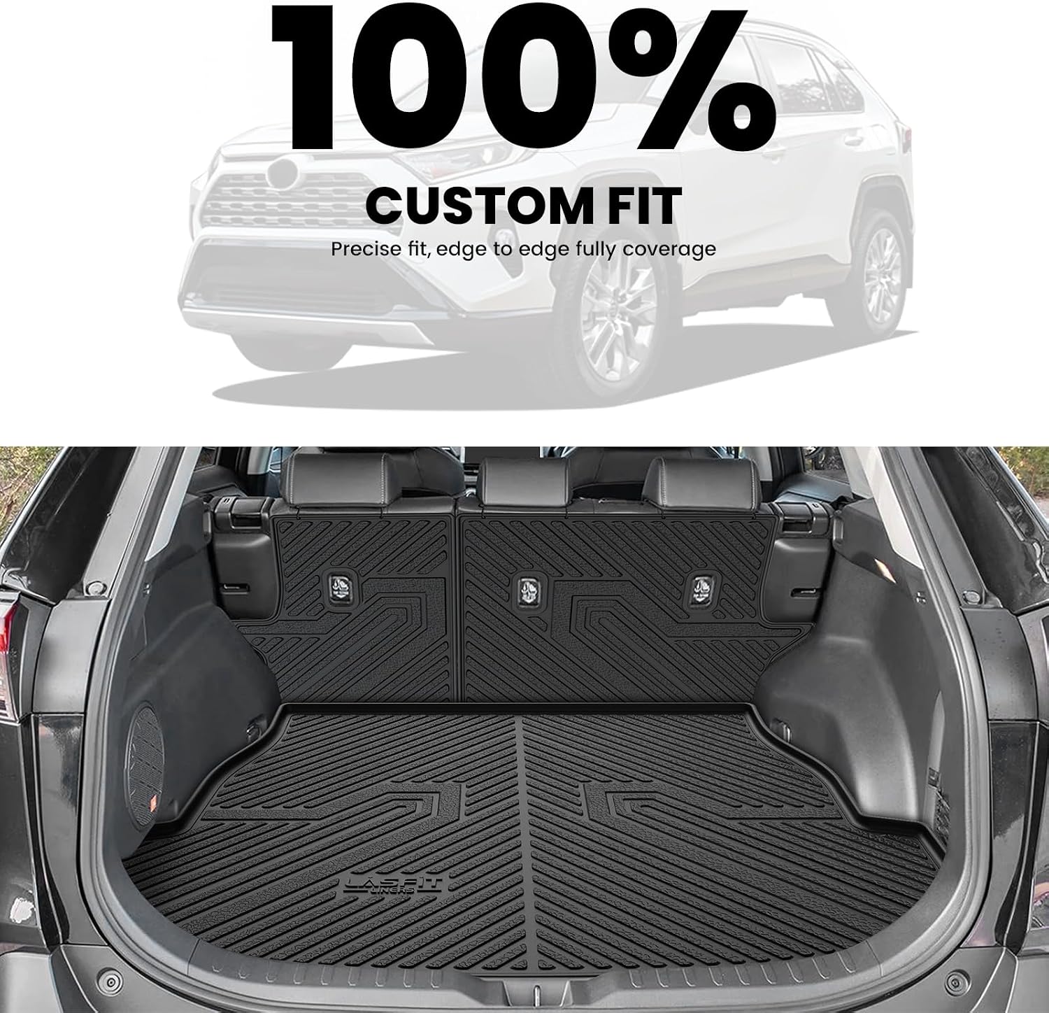 LASFIT Floor Mats & Backrest Mats & Trunk Mat for Toyota RAV4 2019-2025 (Not Fit Hybrid) All Weather TPE Custom Fit Floor Liners Car Mats Accessories, 1st & 2nd Row & Seatback & Cargo Mats