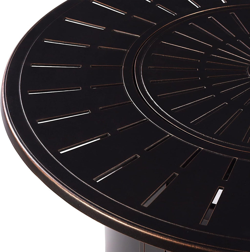 Oakland Living Aluminum 57,0000 BTU 44 in. Round Propane Black Fire Pit Table with Fire Beads, Lid, Propane Tank Cover and Table Fabric Covers in Copper Finish, (AZNOBU-FPT-AC)