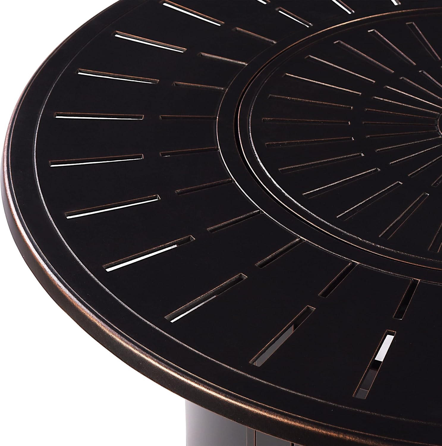 Oakland Living Aluminum 57,0000 BTU 44 in. Round Propane Black Fire Pit Table with Fire Beads, Lid, Propane Tank Cover and Table Fabric Covers in Copper Finish, (AZNOBU-FPT-AC)