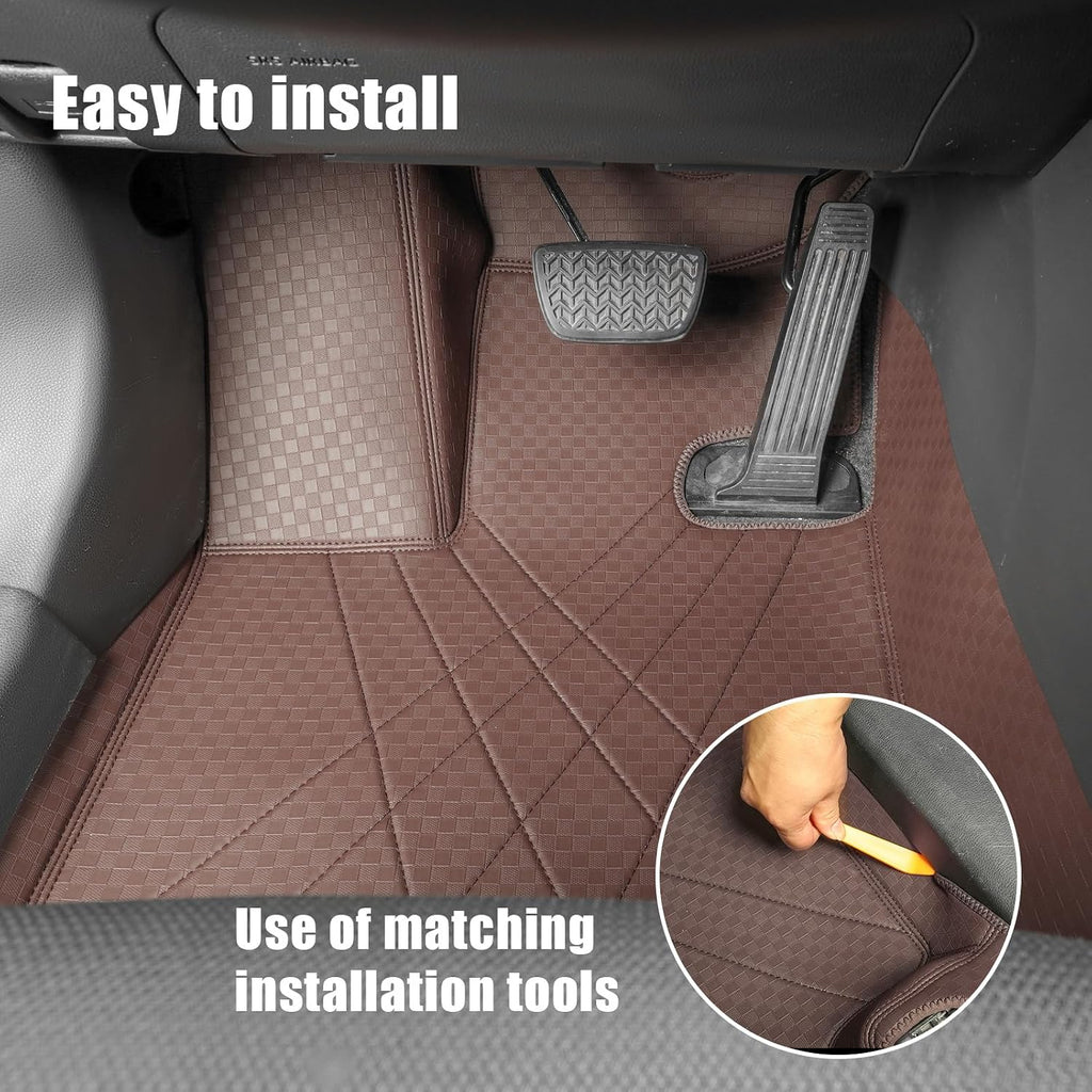 EKR Custom Fit Full Set Car Floor Mats for Select Toyota RAV4 2013 2014 2015 2016 2017 2018 - Leatherette (Brown)