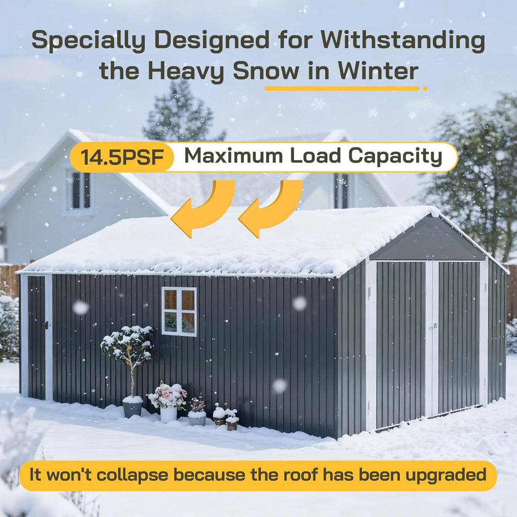 YOPTO 12x20 FT Outdoor Storage Shed,Metal Shed W/ 2 Windows & Lockable Reversible Door,Garden Tool House W/Updated Frame Structure & Sloped Roof,All Weather Waterproof for Backyard,Patio,Lawn,Grey