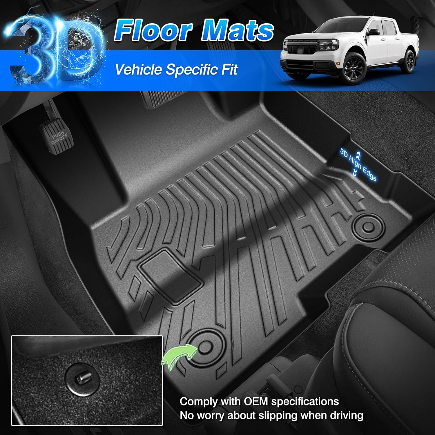 Maverick Floor Mats - Car Mats for Ford Maverick Hybrid 2022-2025 2026, All Weather Floor Mats and Tailgate Mat with Truck Bed Mat for Maverick Accessories, Heavy Duty Rubber Mats