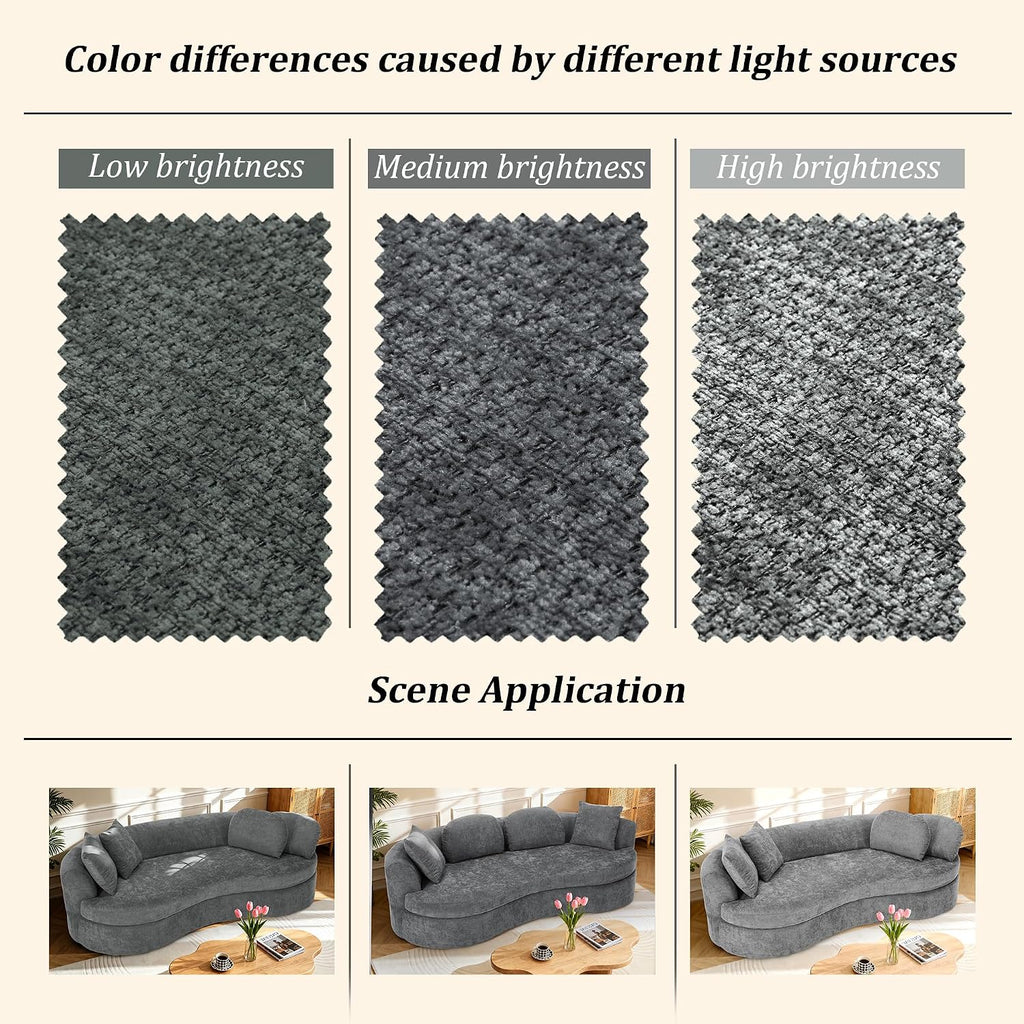 95' Modern Curved Sofa, Chenille Fabric Comfy Cloud Couch, No Assembly Required Half Moon Couch with Deep Seat, 4 Pillows for Living Room, Apartment, Bedroom