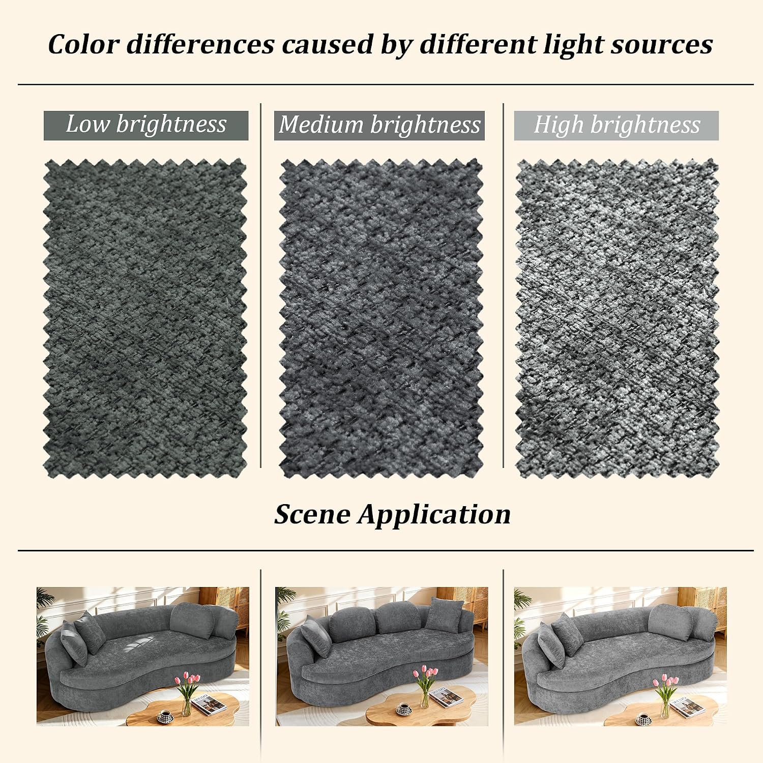 95' Modern Curved Sofa, Chenille Fabric Comfy Cloud Couch, No Assembly Required Half Moon Couch with Deep Seat, 4 Pillows for Living Room, Apartment, Bedroom