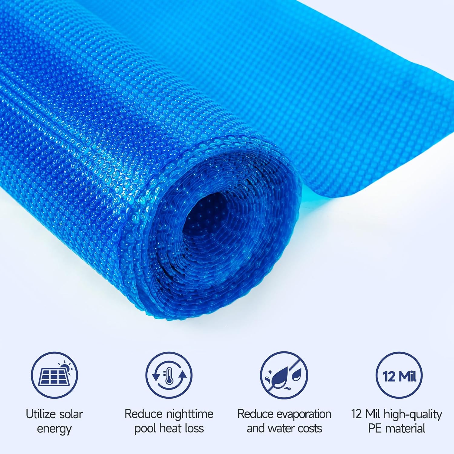 Real Relax Solar Pool Cover, Durable 12 mil 16 × 32 ft Pool Covers for Inground & Above Ground Pools, Solar Pool Heater, Rectangle Solar Blanket with Bubbles, Blue