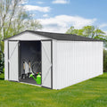 12' x 10' Metal Garden Storage Shed – Heavy-Duty Galvanized Steel with Roof, Hinged Door & Padlock | All-Weather Outdoor Shed with Punched Vents (Easy Assembly, Detailed Instructions) (White+Gray)