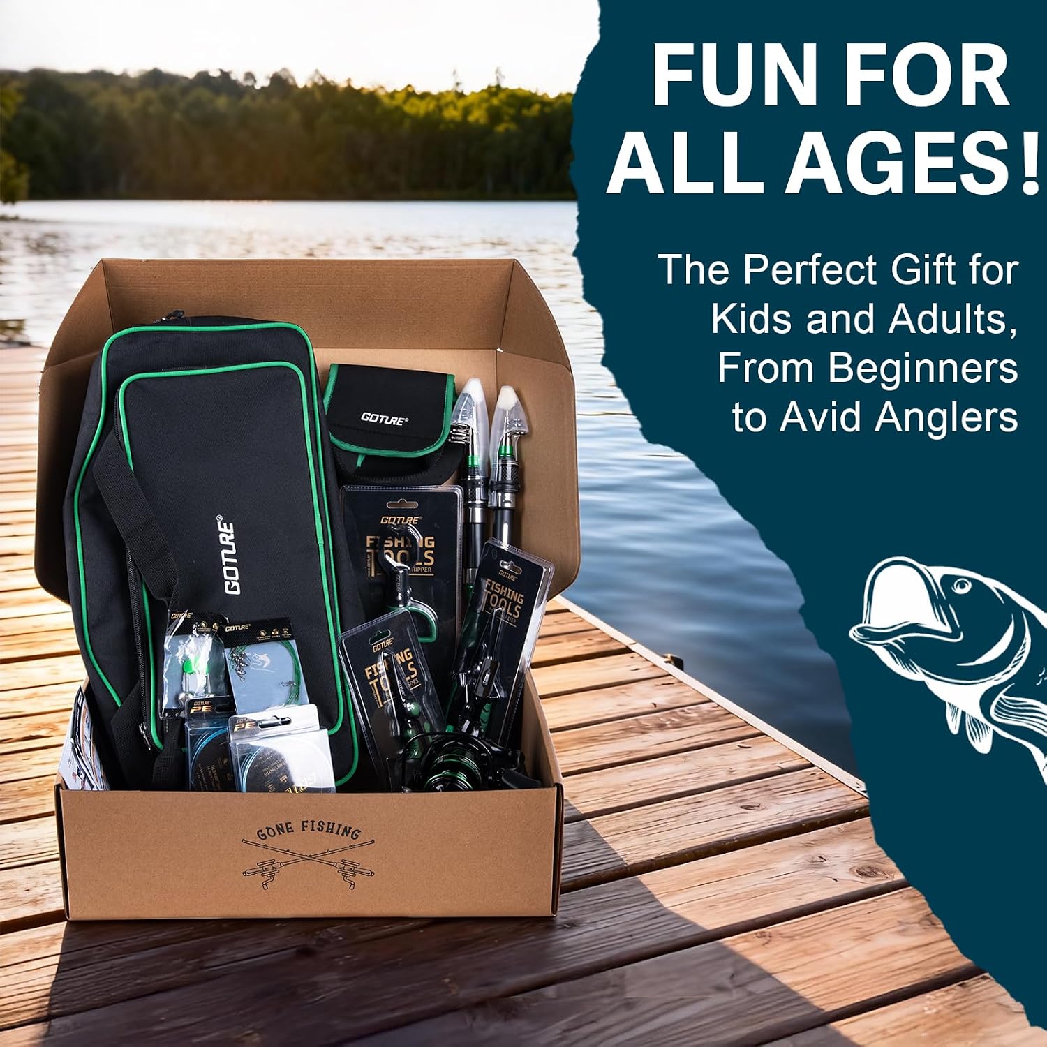 Goture Fishing Poles and Reels Combo - Green Telescoping Fishing Rod Portable Travel Kit with Carrier Bag for Freshwater Saltwater