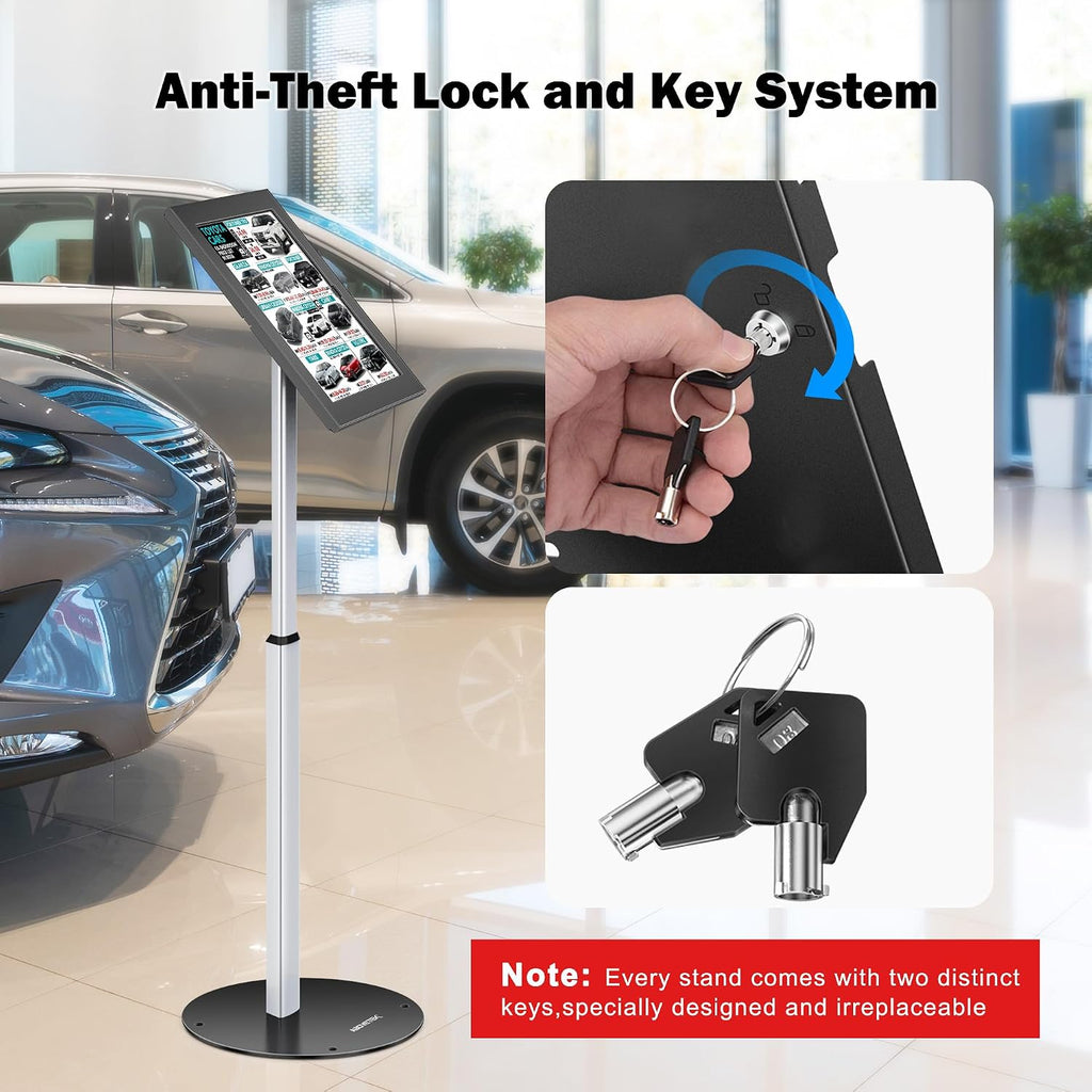 AboveTEK Tablet Floor Stand, Anti-Theft Kiosk Stand, Height Adjustable Tablet Stand Floor with Locking System, for 14.6' Samsung Galaxy Tab S8 Ultra, S9 Ultra, S10 Ultra, S11 Ultra, for Retail & POS