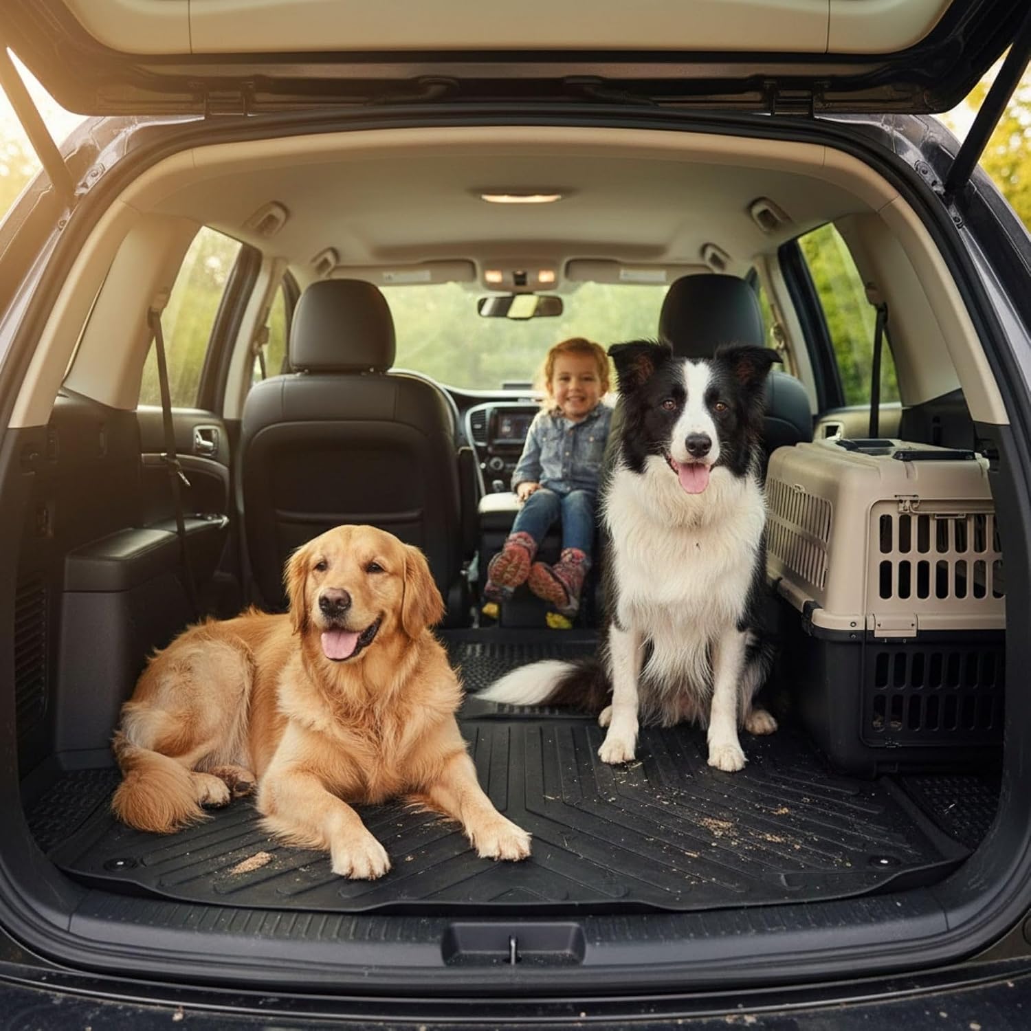 Floor Mats & Cargo Liner fits Tesla Model X 5 Seats 2016-2023, Custom Fit All-Weather TPE Floor Liners, 3D Laser Measured, Waterproof, Durable, Black (Front, Rear & Cargo Set)