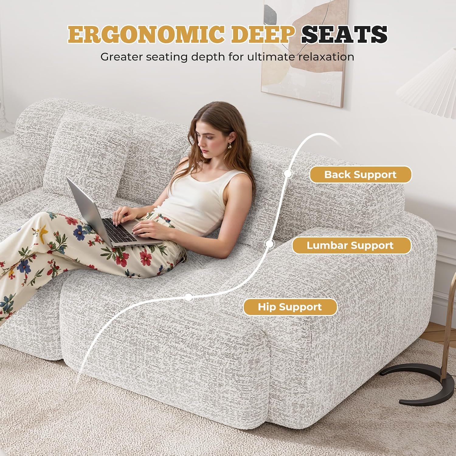 85' Cloud Loveseat Sofa in a Box, Modern Small Couch No Assembly Required, Comfy Deep Seat Boneless Couches for Living Room, Bedroom, Apartment, Beige 1 PCS