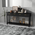 Kinfant Solid Wood Console Table - Entryway Table with 4 Drawers and a Bottom Storage Shelf, 60 Inch Narrow Long Sofa Table for Living Room, Hallway, Front Hall, Couch, Black