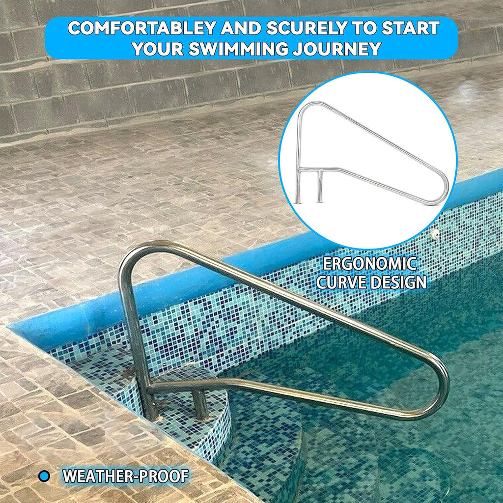 ECOTRIC 49-3/8'X35-3/8 Pool Handrail Deck Mounted Swimming Pool Step/Stair Rail 304 Stainless Steel Cross Brace 2 Packages