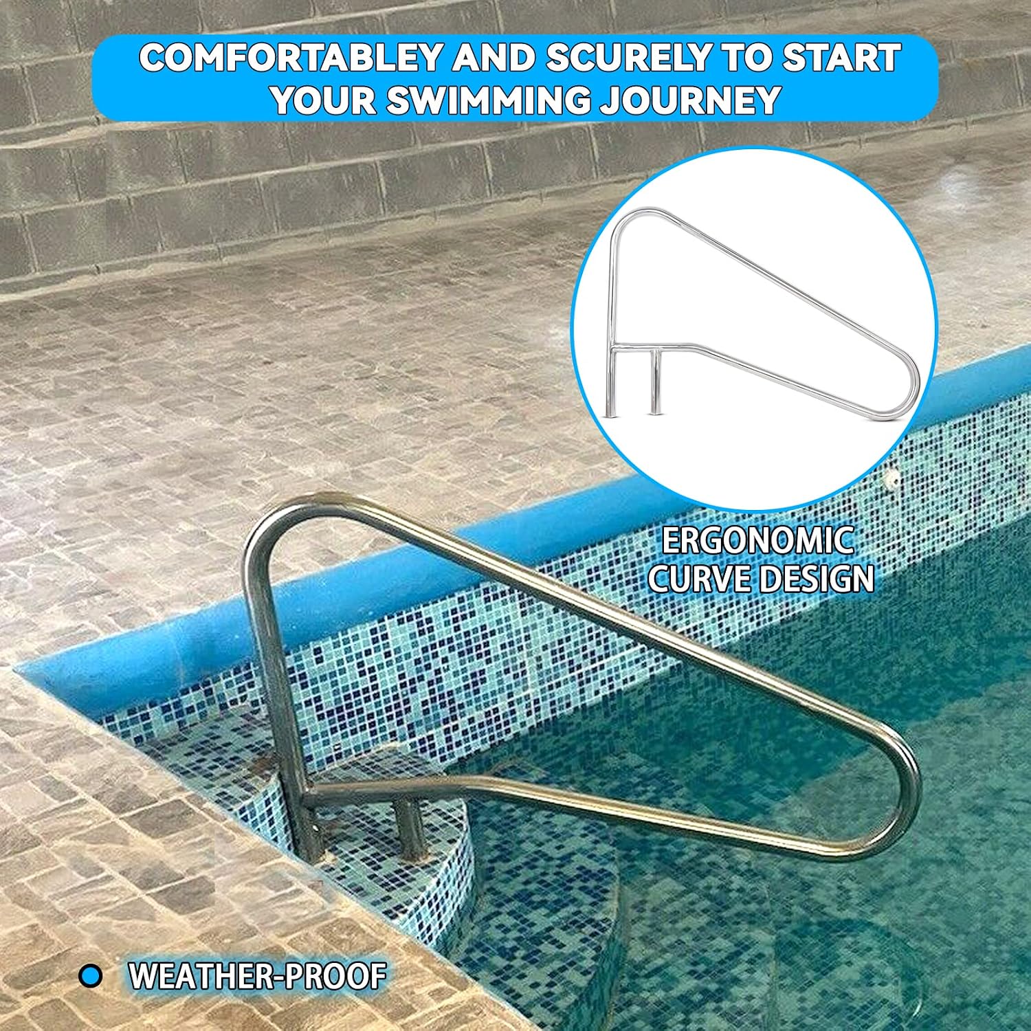 ECOTRIC 49-3/8'X35-3/8 Pool Handrail Deck Mounted Swimming Pool Step/Stair Rail 304 Stainless Steel Cross Brace 2 Packages