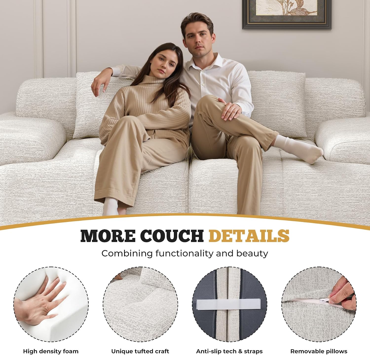 85' Cloud Loveseat Sofa in a Box, Modern Small Couch No Assembly Required, Comfy Deep Seat Boneless Couches for Living Room, Bedroom, Apartment, Beige 1 PCS