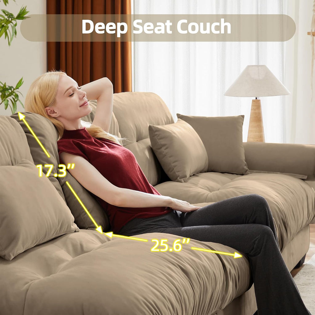 Loveseat Sofa 93.7' Modular Sectional Sofa, 2 Seater Modern Cloud L Shaped Couch, Oversized Sectional Couches for Living Room, Comfy Velvet Sofas Deep Seat Couch with 4 Pillows, Camel