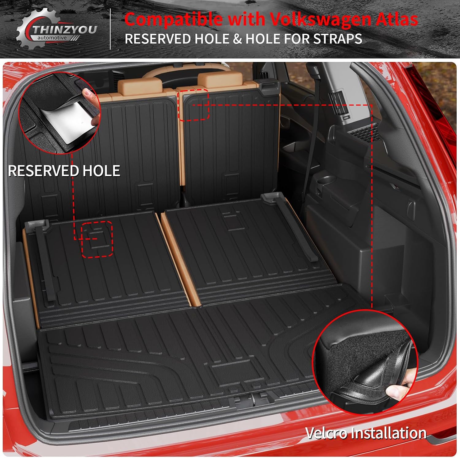 Floor Mats Compatible with 2018-2025 2026 Volkswagen Atlas (NOT for Cross Sport) Trunk Mat Cargo Liner Kick Mat 2024 VW Atlas Accessories (Trunk Mat+2nd&3rd Row Backrest Mats+Floor Mats)