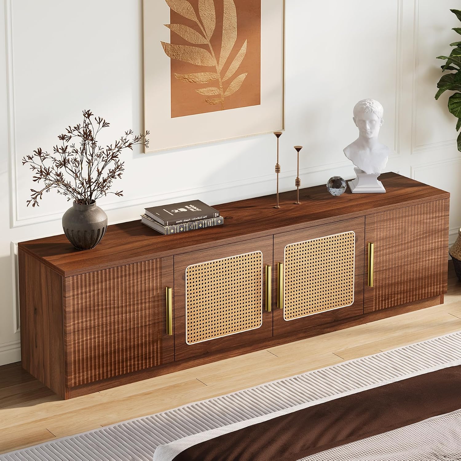 Tribesigns 70.9' TV Stand for Living Room, Mid Century Modern Entertainment Center with 6-Tier Storage Shelf, Wood Long Media Console Television Stands Cabinet for TVs Up to 80 Inches