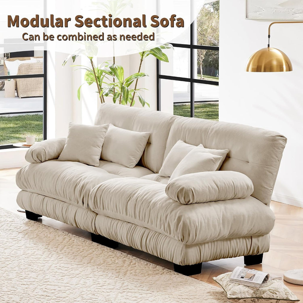 Modular Sectional Sofa, 2 Seater Cloud Couch Small Couches for Small Spaces, Modern Deep Seat Couch, Home Sofa Living Room Oversized Loveseat with Bolster Armrests 4 Pillows | Small Spaces, Deep Seat, Bolster Armrests, 4 Pillows