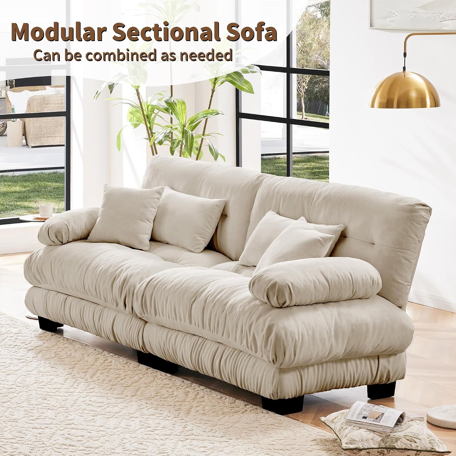 Modular Sectional Sofa, 2 Seater Cloud Couch Small Couches for Small Spaces, Modern Deep Seat Couch, Home Sofa Living Room Oversized Loveseat with Bolster Armrests 4 Pillows | Small Spaces, Deep Seat, Bolster Armrests, 4 Pillows
