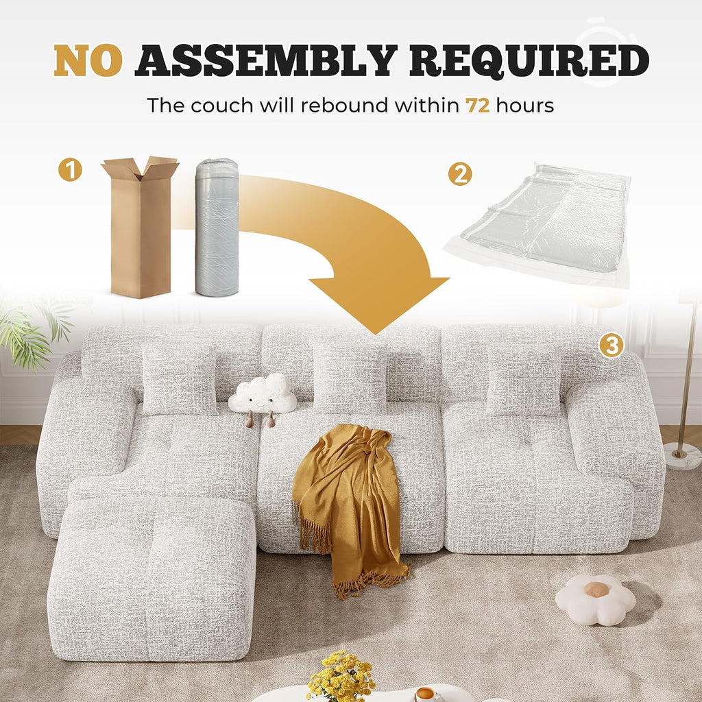 122' Modern L Shaped Modular Sectional Sofa, Boneless Couches for Living Room with Ottoman,4 Seater Convertible Chenille Cloud Couch Sofa Set, No Assembly Required, Beige 1 PCS