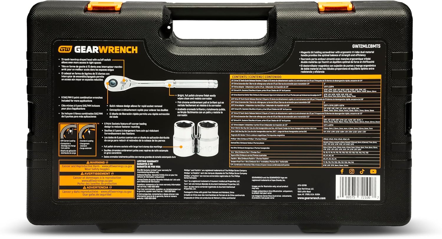GEARWRENCH 202 Piece SAE/Metric Mechanics Tool Set 1/4', 3/8', & 1/2' Drives | GW72MLCBMTS