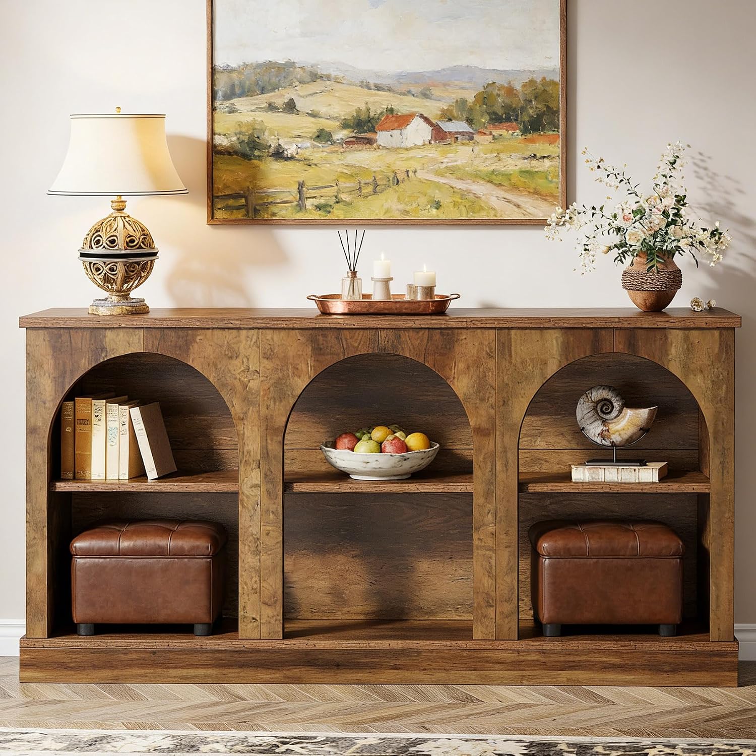 Tribesigns Wooden Narrow Entryway Table with 3-Tier Storage Shelf, 63' Long Modern Farmhouse Sofa Console Table for Hallway, Living Room, Entrance, or Bedroom (Rustic Brown)