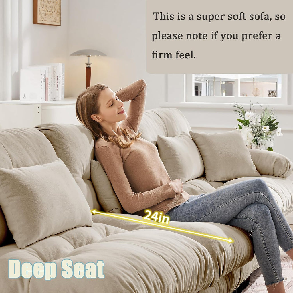 U Shaped Sectional Couches for Living Room, 133.8' Modular Sectional Sofa Cloud Couch with Ottoman, 3-Seater Modern Couch with Round Armrests 5 Pillows, Deep Seat Comfy Chenille Oversized Sofa