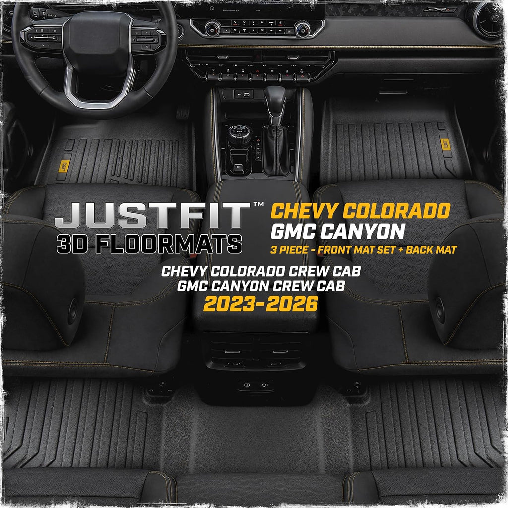 CAT® JustFit™ 3D Custom Fit Floor Mats for Chevy Colorado GMC Canyon 2023 2024 2025 2026 Crew Cab, Heavy Duty All Weather Floor Liners Laser Measured, Chevy Colorado Accessories GMC Canyon Accessories