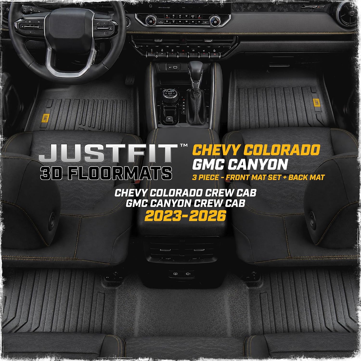 CAT® JustFit™ 3D Custom Fit Floor Mats for Chevy Colorado GMC Canyon 2023 2024 2025 2026 Crew Cab, Heavy Duty All Weather Floor Liners Laser Measured, Chevy Colorado Accessories GMC Canyon Accessories
